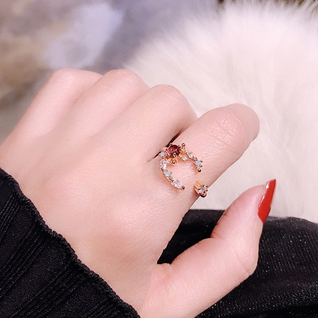 MENGJIQIAO 2019 New Korean Sweet Heart Flower Cubic Zircon Adjustable Rings For Women Girls Fashion Party Crystal Bague Jewelry