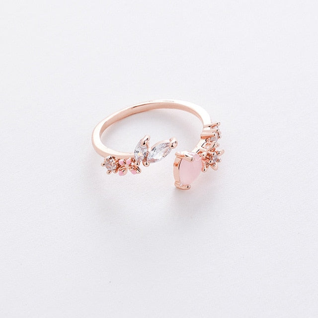 New Fashion Micro-inlaid Crystal Zircon Rings Sweet Elegant Flower Ring for Girl Women Finger Bague jewelry Bridal Gift Delicate