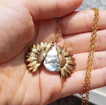 You are my sunshine open locket sunflower necklace boho jewelry stainless steel friendship gifts bff letter necklace collier