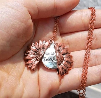 You are my sunshine open locket sunflower necklace boho jewelry stainless steel friendship gifts bff letter necklace collier