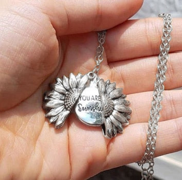 You are my sunshine open locket sunflower necklace boho jewelry stainless steel friendship gifts bff letter necklace collier