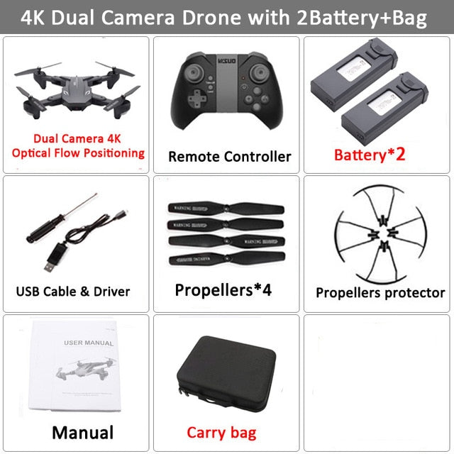 Drone Visuo XS816 RC  avec Zoom 50X WiFi FPV 4K Dual Camera Optique. Selfie pliable Drone Quadcopter  VS SG106 M70cal