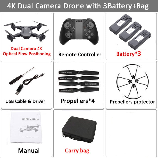 Drone Visuo XS816 RC  avec Zoom 50X WiFi FPV 4K Dual Camera Optique. Selfie pliable Drone Quadcopter  VS SG106 M70cal