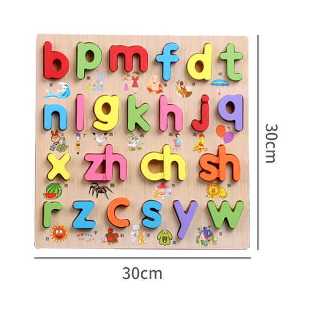 Kids 3D Wooden Puzzles Toys Alphabet Number Puzzle Baby Colorful Letter Digital Geometric Montessori Educational Toy