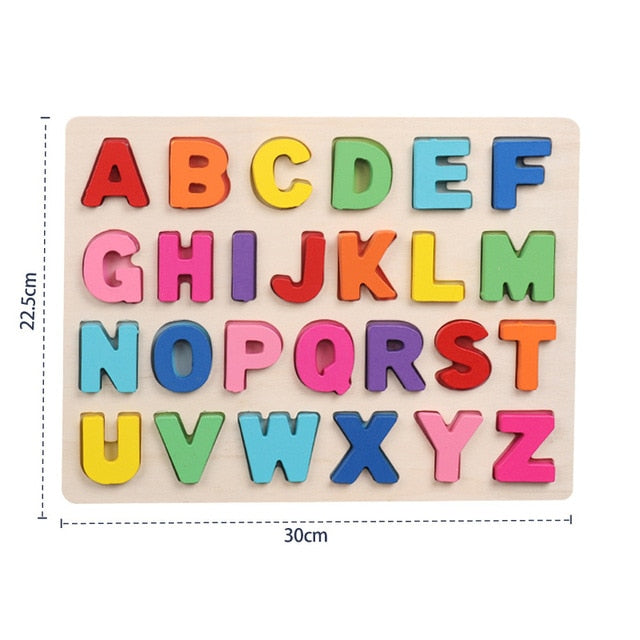 Kids 3D Wooden Puzzles Toys Alphabet Number Puzzle Baby Colorful Letter Digital Geometric Montessori Educational Toy