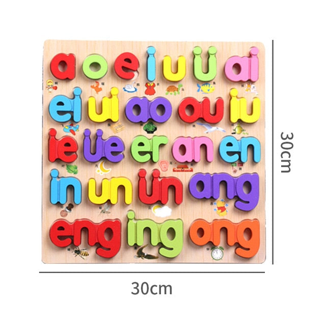 Kids 3D Wooden Puzzles Toys Alphabet Number Puzzle Baby Colorful Letter Digital Geometric Montessori Educational Toy