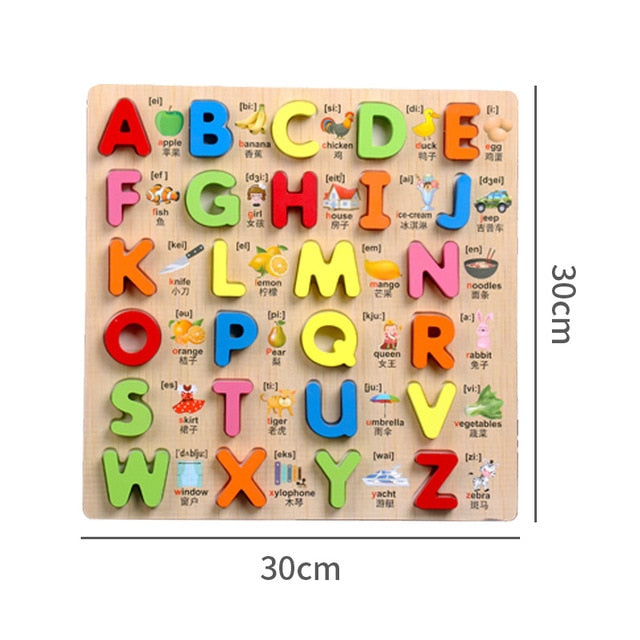 Kids 3D Wooden Puzzles Toys Alphabet Number Puzzle Baby Colorful Letter Digital Geometric Montessori Educational Toy