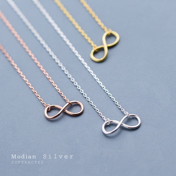 Modian Authentic 925 Sterling Silver Infinite Love Neckalce for Women Rose Gold Color Gold ColorStatement Jewelry Bijoux