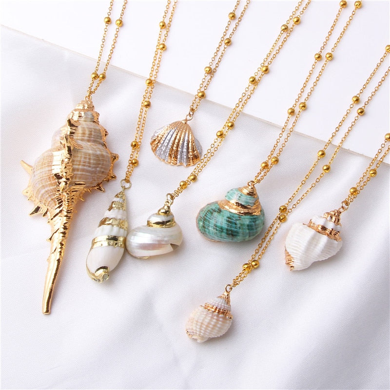 Boho Conch Shell Necklace Sea Beach Shell Chain Pendant Necklace For Women Collier Femme Shell Cowrie Summer Jewelry Bohemian