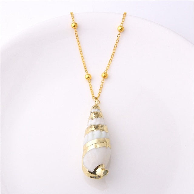 Boho Conch Shell Necklace Sea Beach Shell Chain Pendant Necklace For Women Collier Femme Shell Cowrie Summer Jewelry Bohemian