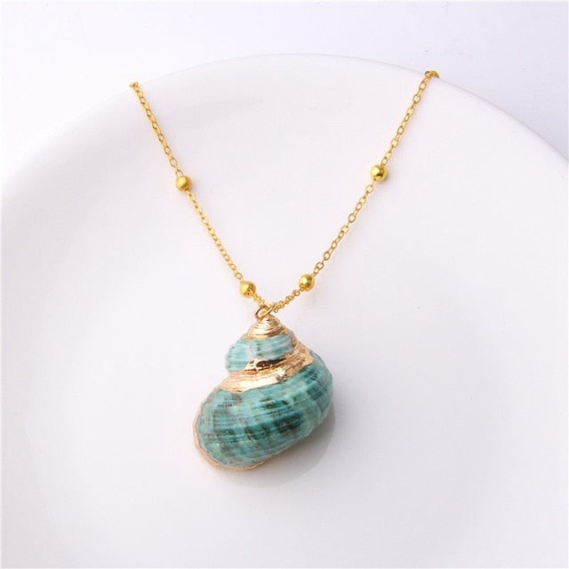 Boho Conch Shell Necklace Sea Beach Shell Chain Pendant Necklace For Women Collier Femme Shell Cowrie Summer Jewelry Bohemian