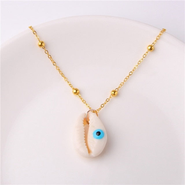 Boho Conch Shell Necklace Sea Beach Shell Chain Pendant Necklace For Women Collier Femme Shell Cowrie Summer Jewelry Bohemian