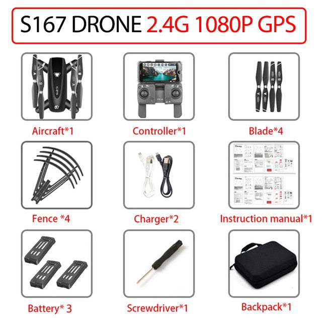 S167 GPS Drone With Camera 5G RC Quadcopter Drones HD 4K WIFI FPV Foldable Off-Point Flying Photos Video Dron Helicopter Toy