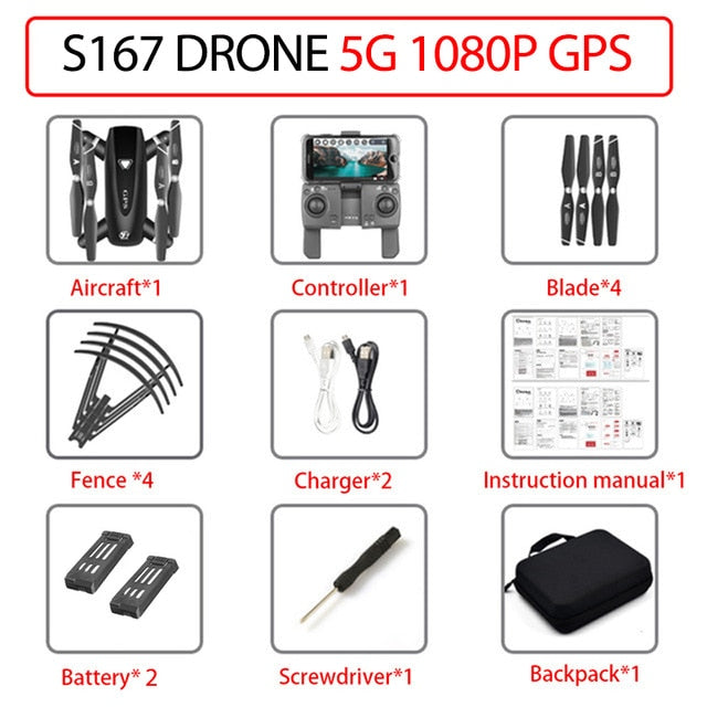 S167 GPS Drone With Camera 5G RC Quadcopter Drones HD 4K WIFI FPV Foldable Off-Point Flying Photos Video Dron Helicopter Toy