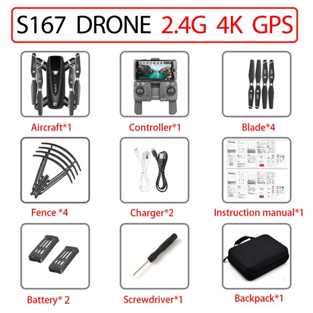 S167 GPS Drone With Camera 5G RC Quadcopter Drones HD 4K WIFI FPV Foldable Off-Point Flying Photos Video Dron Helicopter Toy