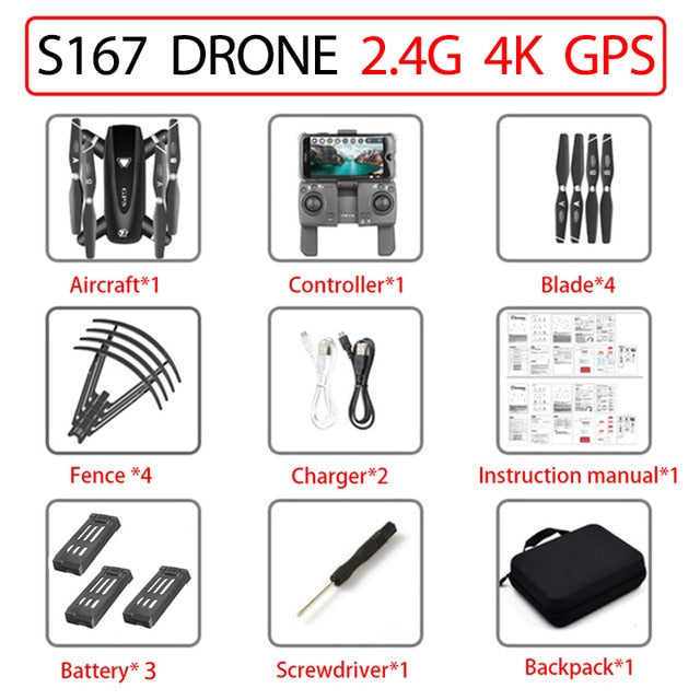 S167 GPS Drone With Camera 5G RC Quadcopter Drones HD 4K WIFI FPV Foldable Off-Point Flying Photos Video Dron Helicopter Toy