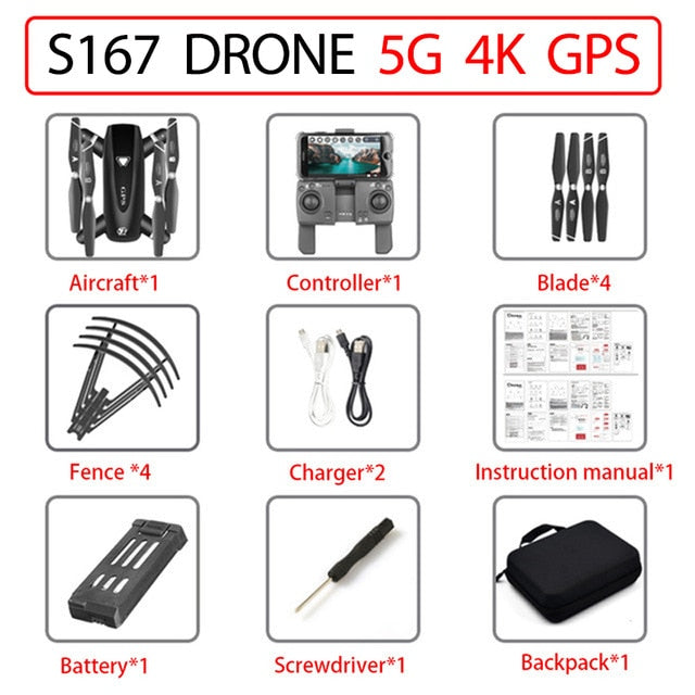 S167 GPS Drone With Camera 5G RC Quadcopter Drones HD 4K WIFI FPV Foldable Off-Point Flying Photos Video Dron Helicopter Toy