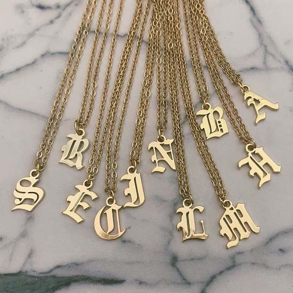 initial necklace for women Gold Chain letter necklace women stainless steel necklace old english font chains цепочка collier цеп