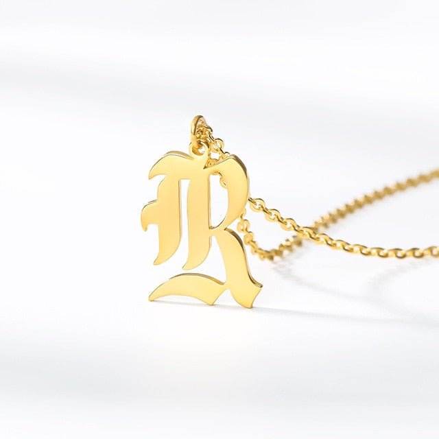 initial necklace for women Gold Chain letter necklace women stainless steel necklace old english font chains цепочка collier цеп