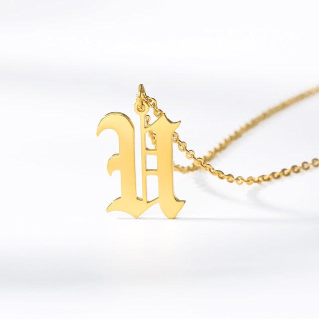 initial necklace for women Gold Chain letter necklace women stainless steel necklace old english font chains цепочка collier цеп