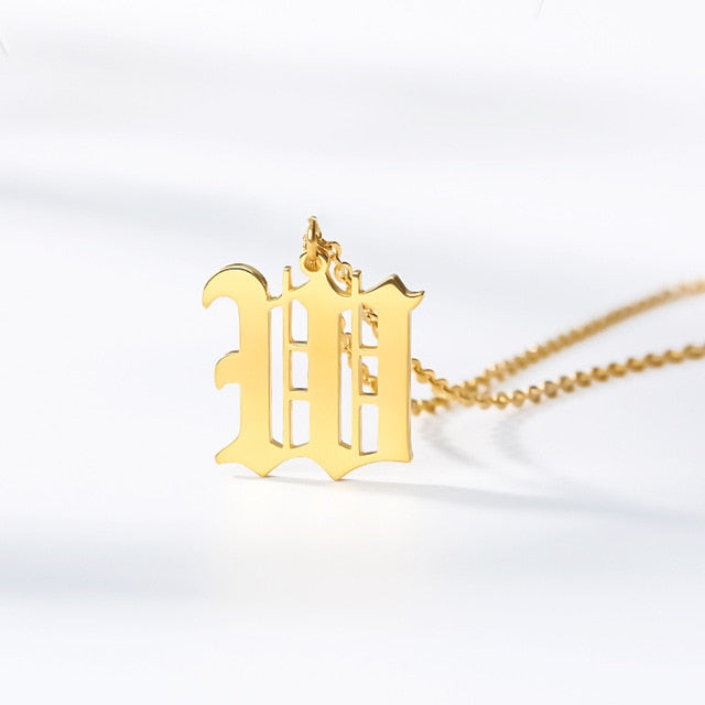 initial necklace for women Gold Chain letter necklace women stainless steel necklace old english font chains цепочка collier цеп