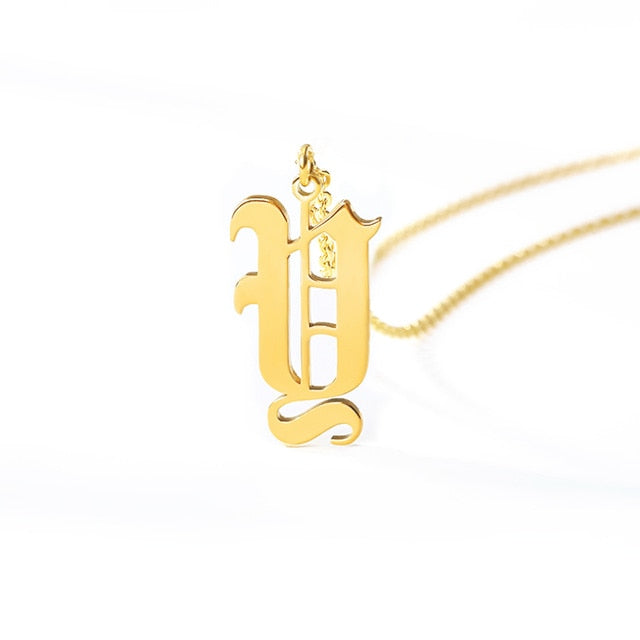 initial necklace for women Gold Chain letter necklace women stainless steel necklace old english font chains цепочка collier цеп