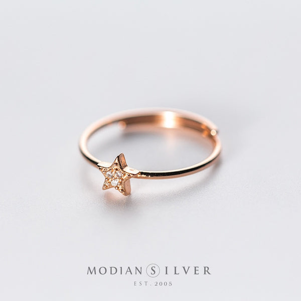 Modian Rose Gold Color Twinkle Zircon Stars Ring for Women Real 925 Sterling Silver Simple Free Size Ring Fashion Jewelry Bijoux