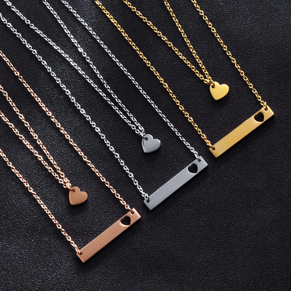 High Quality Mirror Polish Heart Blank Bar Double Layers Stainless Steel Necklace Accessories Women Bijoux Gifts