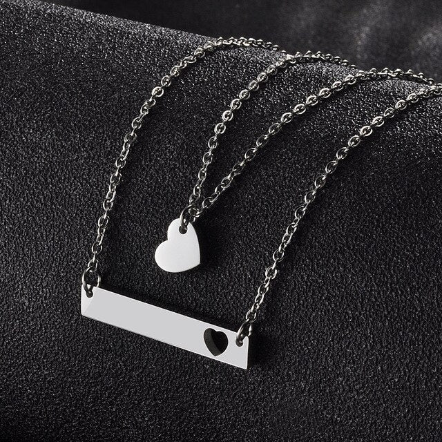 High Quality Mirror Polish Heart Blank Bar Double Layers Stainless Steel Necklace Accessories Women Bijoux Gifts