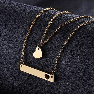 High Quality Mirror Polish Heart Blank Bar Double Layers Stainless Steel Necklace Accessories Women Bijoux Gifts