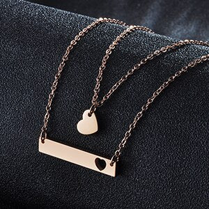 High Quality Mirror Polish Heart Blank Bar Double Layers Stainless Steel Necklace Accessories Women Bijoux Gifts