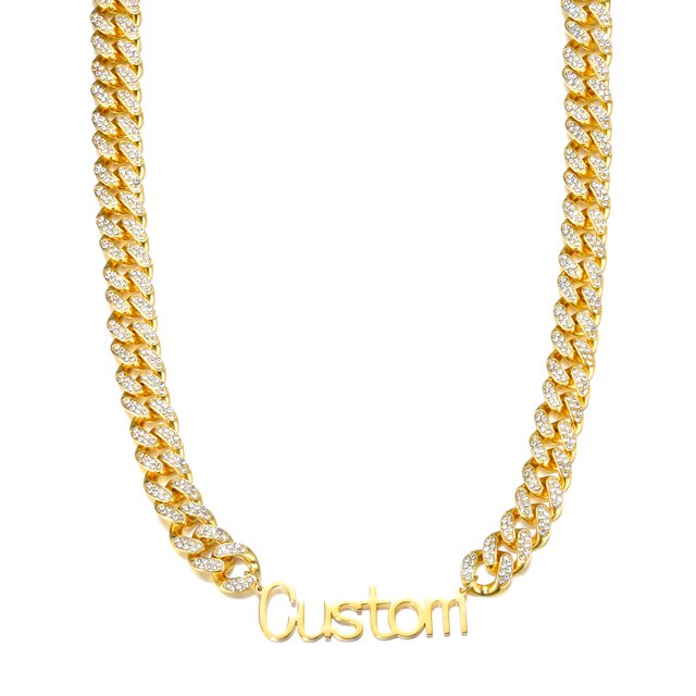 US7 2021 New Custom Letter Pendant with 13mm Bling Iced out CZ Stones Necklace Cuban Link Chain For Fashion Hip Hop Jewelry Gift