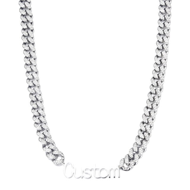 US7 2021 New Custom Letter Pendant with 13mm Bling Iced out CZ Stones Necklace Cuban Link Chain For Fashion Hip Hop Jewelry Gift