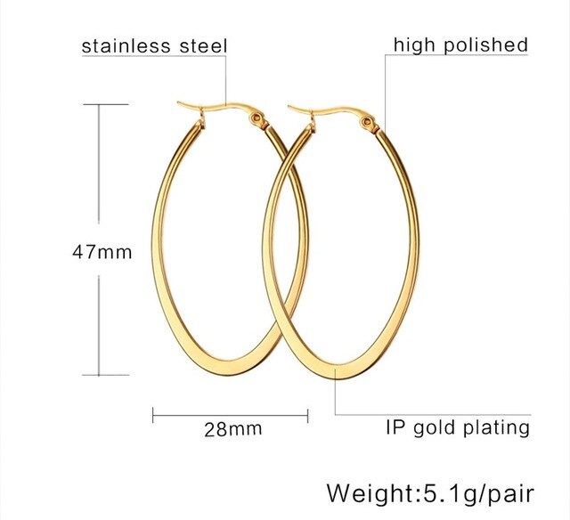 Vnox Simple Big Hoop Earrings for Women 316L Stainless Steel Earings Female Bijoux Jewelry